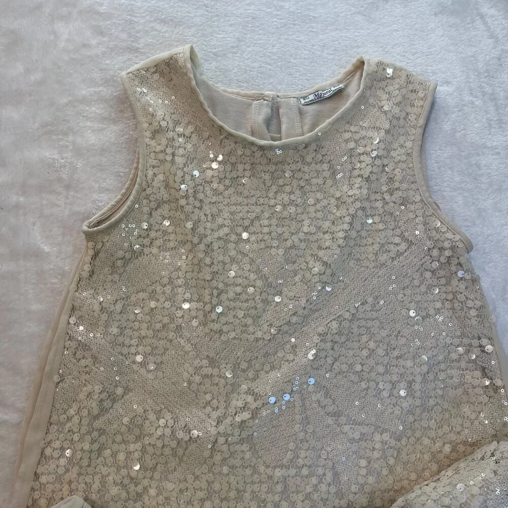 Mayoral Sequin Holiday Dress Girls‎ Size 12 Pleated Back Sleeveless Lined Formal
